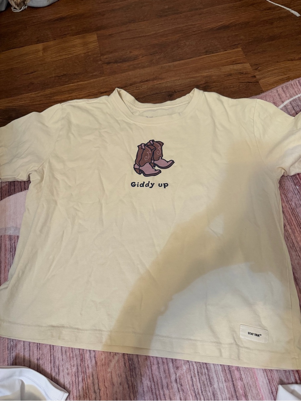 Life Is Good Cream 'Giddy Up' Graphic Tee with Brown Boots